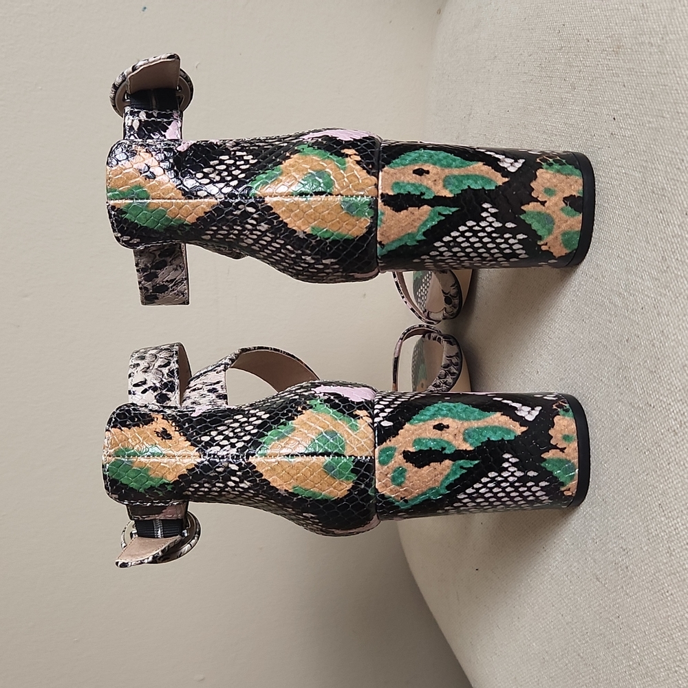 Chelsea & Violet Bree Snake Print Block Heel Sand… - image 6